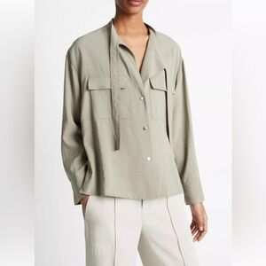 VINCE The Soft Utility Shirt Olive Green Front Button Blouse